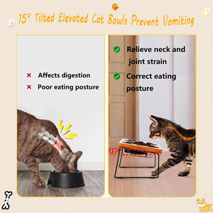 ขาตั้งชามอาหารแมวไม้สแตนเลส ชุดจานอาหารและน้ำสำหรับแมวแบบยกสูง - Product Image 4