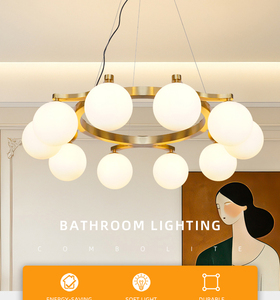 Lámpara de Techo Moderna de Lujo con Anillo Dorado y Bola de Cristal Blanco Lechoso, Estilo Mágico, para Sala de Estar, Comedor, Dormitorio - Product Image 1