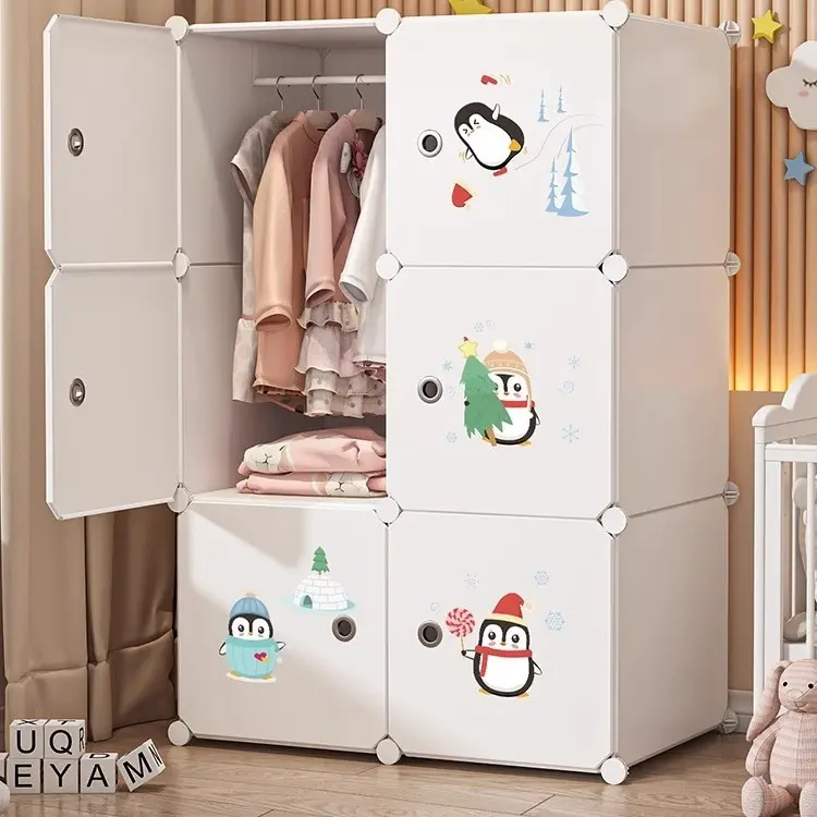 Diy katlanabilir yatak odası organizatör dolap bebek gardırop plastik çocuklar plastik giysi için depolama dolabı gardırop