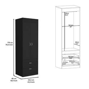 DB Tarento Armario de dos cajones Convertible Negro Wengue Acabado Armario de madera para uso doméstico Características independientes y plegables - Product Image 3