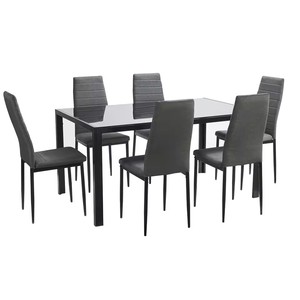 Mobilier <span class=keywords><strong>de</strong></span> salle à manger italien moderne pour maison Ensemble table à manger noire <span class=keywords><strong>6</strong></span> places avec dessus <span class=keywords><strong>en</strong></span> verre et <span class=keywords><strong>chaises</strong></span> <span class=keywords><strong>de</strong></span> salle à manger - Product Image 1