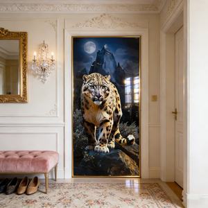 Art mural 3D personnalisé moderne, décoration de salon d'hôtel, minimaliste, imprimé HD, animaux léopard, peinture en porcelaine cristalline - Product Image 4
