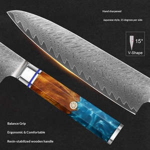Couteau de chef Damas ambidextre en bois, importé de Chine, avec cœur en acier AUS-10, semi-fait main, traité thermiquement, style occidental pour la cuisine - Product Image 3