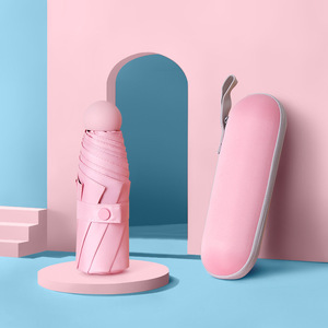 Mini parapluie pliable compact de voyage avec étui, protection UV, logo personnalisé d'usine, 5 plis, soleil et pluie - Product Image 2