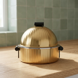 Casserole ronde en acier inoxydable avec couvercle en dôme, design minimaliste en métal poli, durable pour les cuisinières à gaz et à induction - Product Image 2