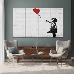 Banksy Girl with Heart <b>Balloon</b> Printed Canvas Artwork - Elegant Wall <b>Decor</b>,SET OF 4 CANVAS - Product Image 3