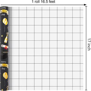 Graduation <b>Wrapping</b> <b>Paper</b> Roll 17 Inch X 16.5 Feet Black Gold Elegant Cap Diploma Gift Wrap For Graduation Celebration - Product Image 3