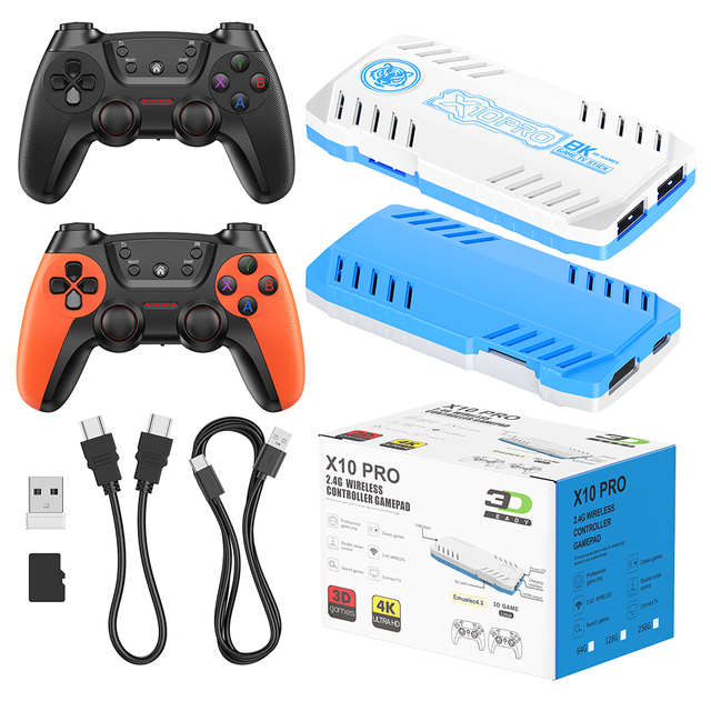 2026 Latest X10 Pro 4K Game Stick Open Source Hardware Dual Wireless Controllers TV Game Console EU/US Plug 128GB Memory