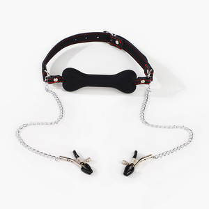 <b>BDSM</b> Silicone Bone Gag With Nipple Clamps And <b>Collar</b> For Adult Stimulation - Product Image 5