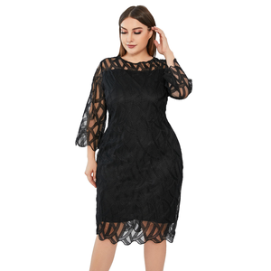 Cộng với kích thước của phụ nữ giản dị Midi Dresses kích thước lớn phụ nữ ăn mặc 4XL 5XL 6XL dài tay áo Lưới rỗng ren chắp vá mùa thu Đầm - Product Image 4