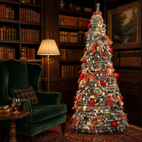 Arbre de Noël floqué pré-éclairé de 1,80 m, pliable et facile à assembler, idéal pour la décoration de fêtes de fin d'année - Vente en gros usine