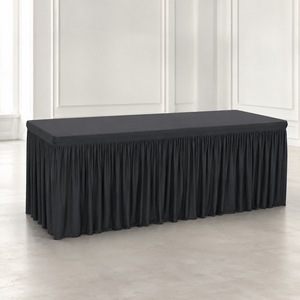 Wholesale Rectangle Black <b>Table</b> Cover Stretch <b>Tablecloth</b> with Gathered Skirt <b>for</b> Hospitality Linen Rental and Bulk Project Order - Product Image 1