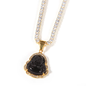 Nouveau Collier Bouddha en Acier Inoxydable Sertie de Pierres, Pendentif Bouddha Opale Multicolore, Bijoux de Rappeur de Haute Qualité - Product Image 2
