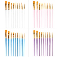Ensemble de 10 pinceaux de peinture multi-tailles avec manche en plastique, emballage personnalisable pour enfants, étudiants, peinture à l'aquarelle, acrylique