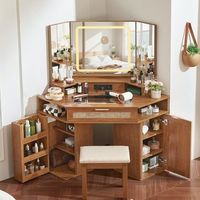 Table de toilette moderne convertible en gros avec miroir LED et coiffeuse en bois de pin pour chambre à coucher et mobilier de maison
