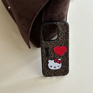 Funda Protectora para Teléfono con Estampado de Leopardo y Corazón de Dibujos Animados para Tela de Algodón, Anti-Huellas Dactilares, Protección Contra Impactos, para 17 16 15 14 13 ProMax - Product Image 4