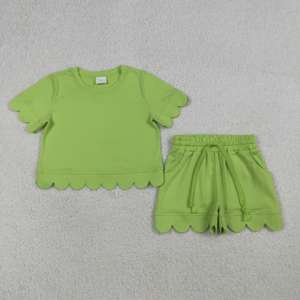 Conjuntos de Ropa Casual para Niñas RTS Boutique, 95% Algodón, 5% Elastano, Primavera Otoño, Estampado con Borde Festoneado, Camiseta Transpirable y Pantalones Cortos para Niños - Product Image 5