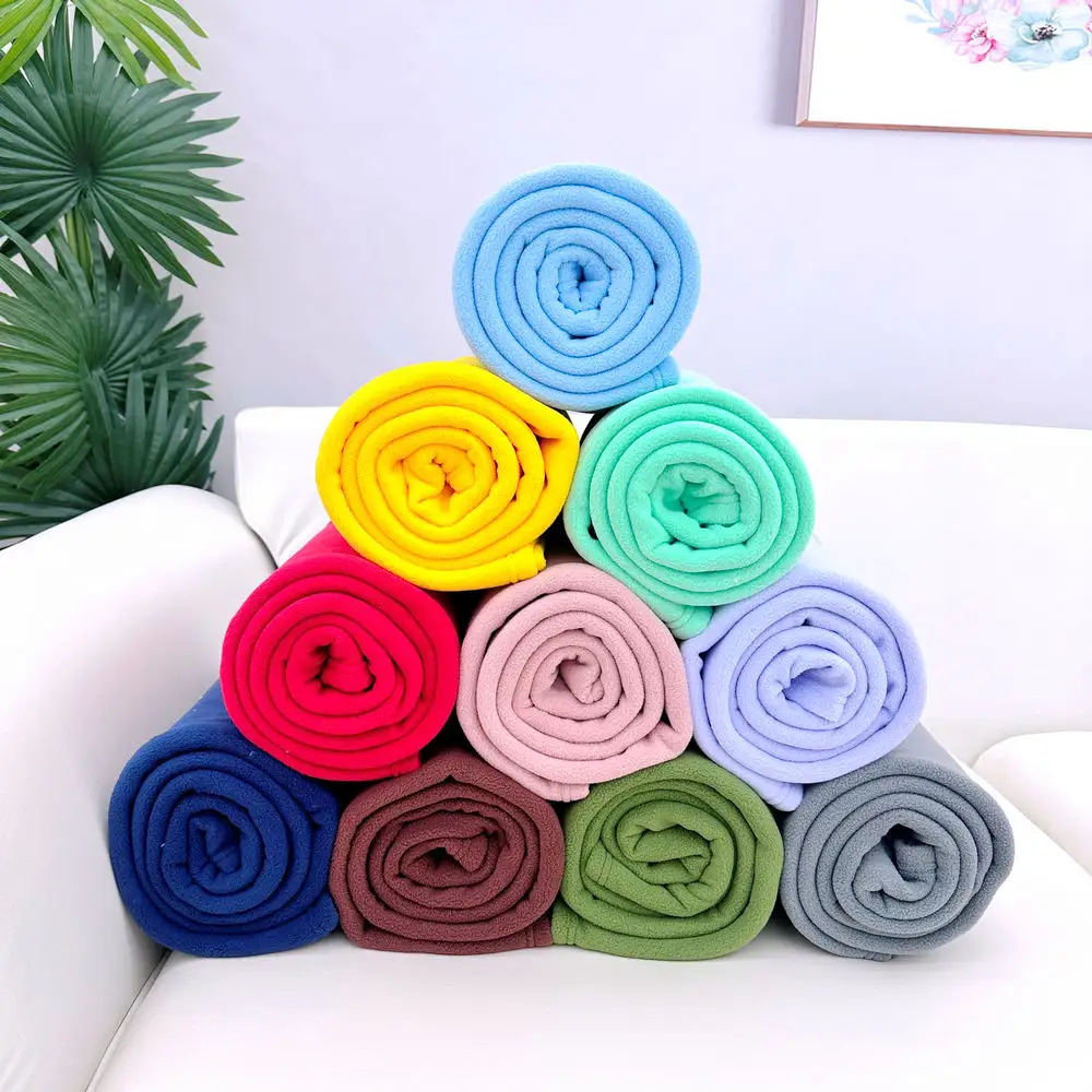 Bán Buôn Cực Lông Cừu Tùy Chỉnh Du Lịch Ném Chăn Biểu Tượng Hai Bên Bàn Chải 100% Polyester Rắn Màu In Khuyến Mãi Chăn