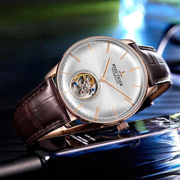 Reef Tiger Top Brand Luxury Men Menchaincal Tourbillon Watch 