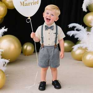 Setelan Celana Pendek Suspender Dua Potong untuk Bayi Laki-laki Gaya Eropa Amerika, Pakaian Musim Panas, Setelan <span class=keywords><strong>Gentleman</strong></span>, Warna Solid - Product Image 3