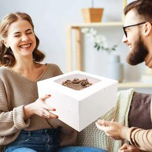 Kotak Roti 8x8x8 Inci, Kotak Roti Kubus Kardus Putih Ramah Lingkungan dengan Jendela untuk Kue Bertingkat Kecil, Wadah Kue Putih - Product Image 5