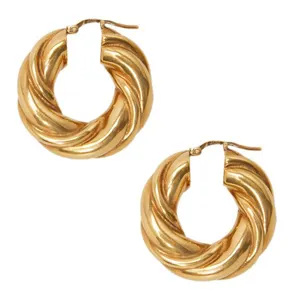 Trendy Antique Jewelry Women Gold Plated Chunky Bold Twisted Rope Hoops Hollow Twisted Hoops Gold Thick Hoop Earrings