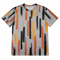 T-shirt pour homme en popeline 3D AOP avec motif, 100% polyester, gris, barres verticales brossées, séchage rapide, respirant, col rond, prêt à être expédié
