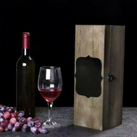Caisse à vin rectangulaire moderne en bois gris anthracite avec logo personnalisé, couvercle à charnière et loquet, idéale pour cadeau d'entreprise, vente en gros