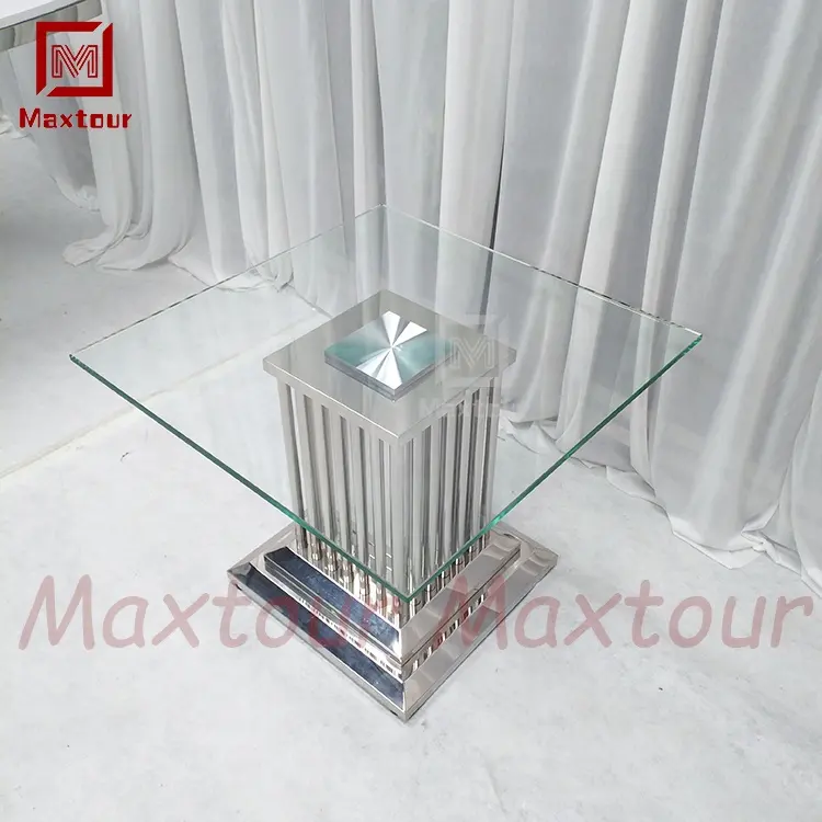 Роскошный прочный современный стиль серебристого цвета из нержавеющей стали и прозрачного стекла квадратный угловой столик для гостиной