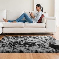 Décoration intérieure esthétique, enfants, chambre d'enfant, tapis shaggy noir et gris 4 x 5,3 pieds, tapis moelleux et doux, tapis shaggy pour la chambre à coucher