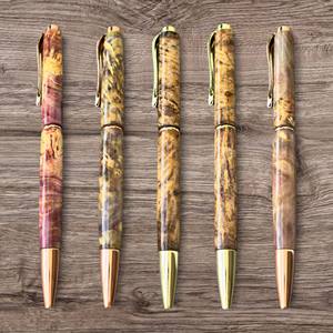 Stylo à bille en bois stabilisé personnalisé pour école de commerce, avec logo imprimé sur mesure - Product Image 1