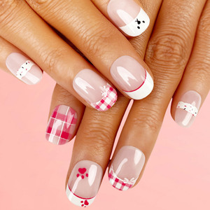 Nueva Llegada: 30 <span class=keywords><strong>Uñas</strong></span> Postizas Cortas Cuadradas en Tono <span class=keywords><strong>Rosa</strong></span> <span class=keywords><strong>Pastel</strong></span> con Diseño Francés y Cuadros, Ideales para Diversión de Fin de Semana - Product Image 1