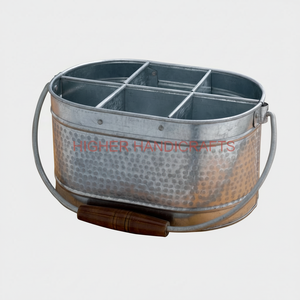 Seau de rangement de cuisine en fer galvanisé pour le comptoir, l'argenterie et le porte-ustensiles en métal. - Product Image 1