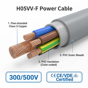 Cable de Alimentación Flexible H05VV-F 300/500V, Cable Eléctrico Multifilar de <span class=keywords><strong>PVC</strong></span> con Certificación VDE y CE para Electrodomésticos y Equipos de Informática - Product Image 3