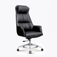 Chaise de bureau en cuir PU de haute qualité avec base en aluminium et accoudoirs fixes