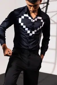 เสื้อเชิ้ตลำลองผ้าฝ้าย100% สีดำแบบสองช่องระบายอากาศได้ดีสำหรับฤดูร้อน - Product Image 2