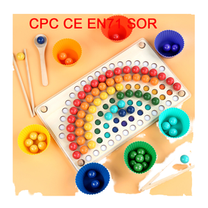 木製ビーズ選別ボード カラーマッチングクリップボールパズル 幼児向け知育玩具 - Product Image 1