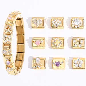 Ensemble de bracelets à breloques tendance en alliage de zinc, cristaux et strass, bijoux modulaires DIY, cadeau pour femme, forme de cœur - Product Image 1