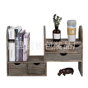 Wooden <b>Desktop</b> <b>Shelf</b> With Drawers Multi-purpose Storage Organizer For Books Stationery Office Desk Use - Product Image 2
