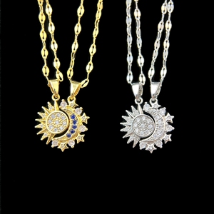 Collana Magnetica <span class=keywords><strong>Sole</strong></span> e Luna CX004 di Wantong Jewelry, Placcata in <span class=keywords><strong>Oro</strong></span> 18K, alla Moda per Coppie, Catene Eleganti con Ciondolo - Product Image 1