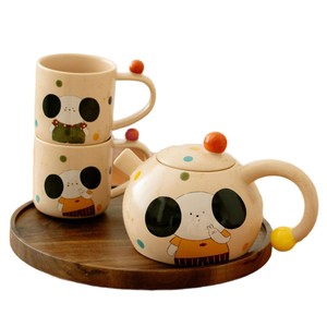 Ensemble théière et tasses <span class=keywords><strong>en</strong></span> céramique <span class=keywords><strong>vintage</strong></span> à motif de <span class=keywords><strong>chien</strong></span> à grandes oreilles, avec plateau <span class=keywords><strong>en</strong></span> bois, style dessin animé - Product Image 5