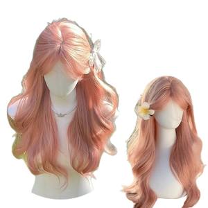 วิกผมยาวหยิกสีชมพูสปริง พร้อมหน้าม้าปัดข้าง เส้นผมธรรมชาติ ไฟเบอร์คาเนคาลอน สไตล์โลลิต้า แบบเต็มศีรษะ - Product Image 2