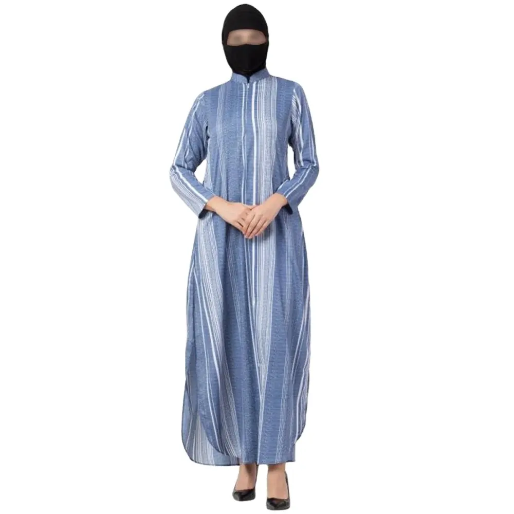 Dubai Middle East Ramadan Arab Islamic Casual Clothing Elegant Muslim Woman Tunic Style Long Sleeve Full Dress With Side Slit