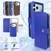 Étui classique en PU à rabat magnétique avec coque arrière séparable, fermoir sécurisé, plusieurs emplacements pour cartes, coque antichute pour iPhone 17