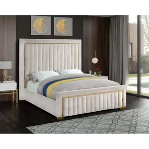 Struttura del letto mobili per camera da letto testiera alta Design moderno di lusso tessuto King Size letto morbido personalizzato in legno 20 pezzi struttura del letto