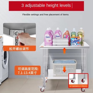 Plan de travail professionnel en acier inoxydable double couche pour chefs, avec roulettes réglables de qualité commerciale - Product Image 4