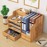 Organisateur de bureau en bois créatif, boîte de rangement pour fournitures de bureau, organiseur de dossiers, support de rangement pour livres, organisateur de bureau portable