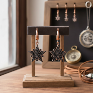 Black CZ Stone Sheriff Star Design Handmade Turkish Wholesale 925 Sterling <b>Silver</b> Jewelry <b>Dangle</b> <b>Earrings</b> - Product Image 3