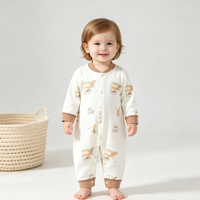 Combinaison pour bébé à manches longues avec boutons sur le devant, en coton doux, imprimé intégral, combinaison une pièce pour bébés garçons et filles