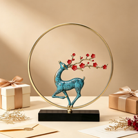 Artisanat métallique, sculpture de cerf en laiton pur, plaqué or, base en cristal, décoration de luxe pour la maison, salon, bureau, idées de cadeaux de déménagement
